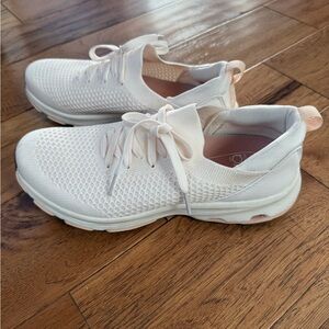 White and Pink Knit Sneakers